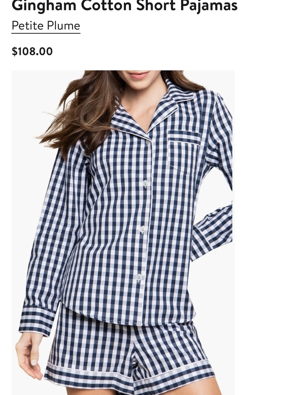 Petite Plume Navy Gingham Cotton Short Pajama Set